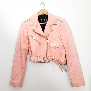 Veda Baby Jane Lambskin Belted Jacket in Peach Ombre Small